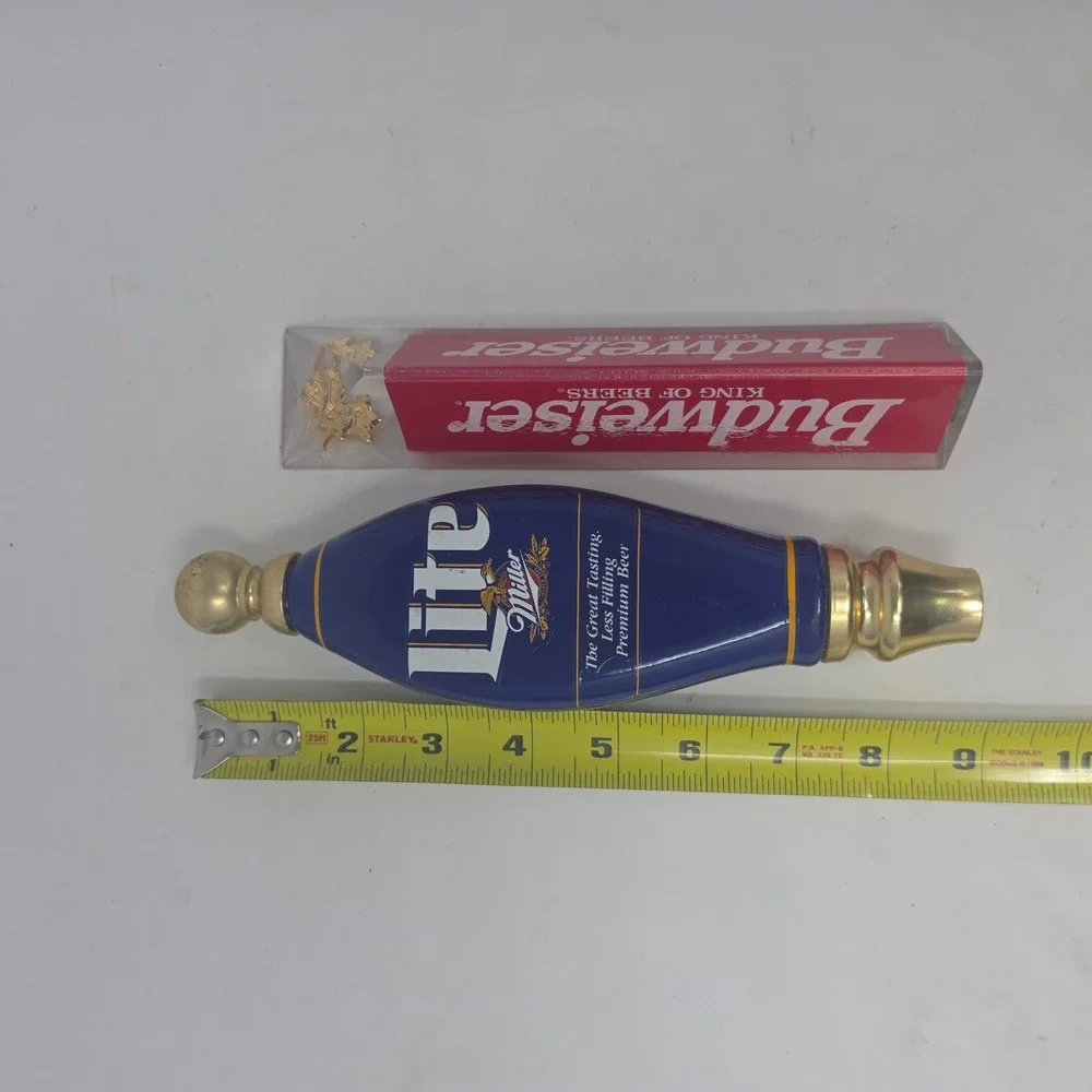 Miller Lite and Budweiser Beer Tap Handle Lot Vintage Barware Breweriana 2pc Set